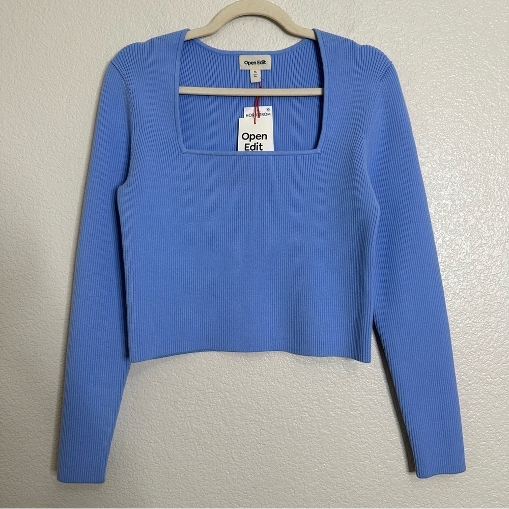 NWT Nordstrom Open Edit Luxe Sculpt Square Neck Rib Sweater, Size XL
